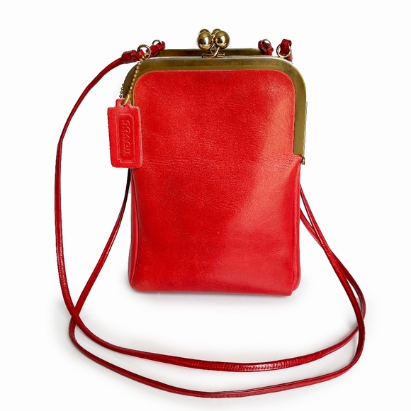 70s Bonnie Cashin for Coach Double Entry Swinger Bag Red Leather Kiss Locks Rare - Picture 4 of 14